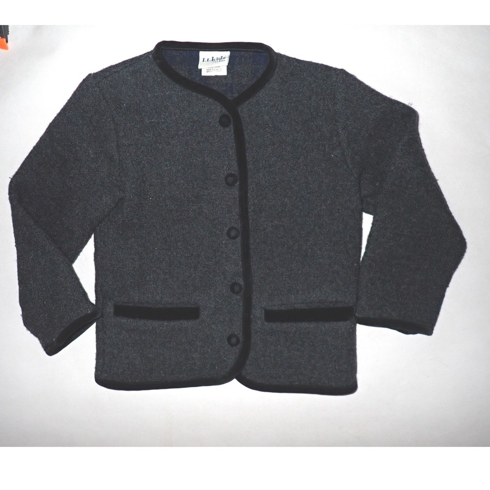 L.L. Bean Kids Girls Wool Blend Cardigan Jacket Grey XS Classic Holiday Preppy - Picture 3 of 6